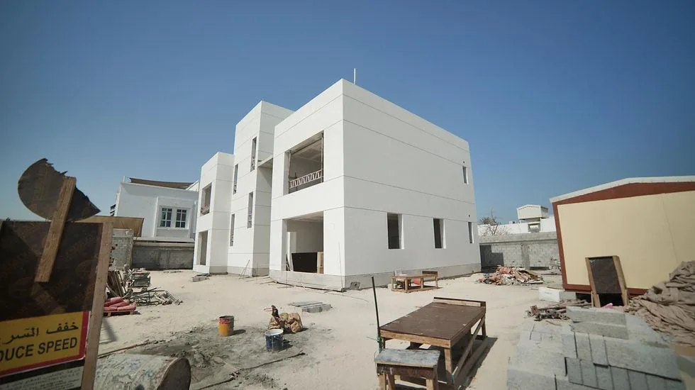 Modern villa under construction at finishing stage